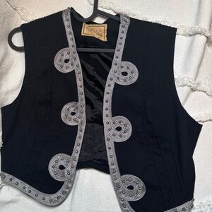Double D Ranch Wool Black Charro Vest with Silver Accents